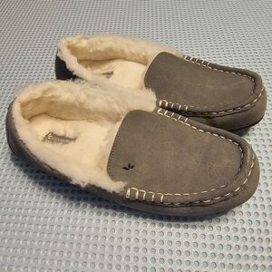 Koolaburra Gray Suede Faux-Fur Lined Moccasin Slippers